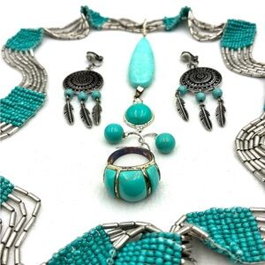 Turquoise and Silver Beaded Jewelry Set